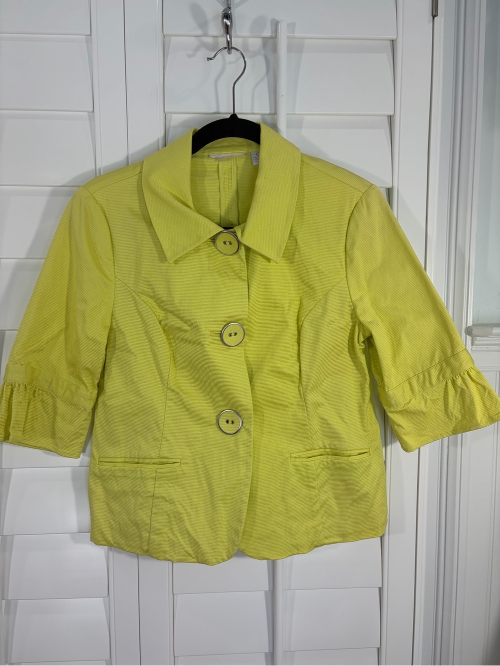 Chico's Lime Yellow 3/4 Sleeve Button Jacket (0) - Picture 1 of 5